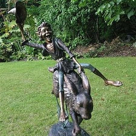 Bronze Elf : Cute Faced Billy Riding a Hare : Escar UK Bronze