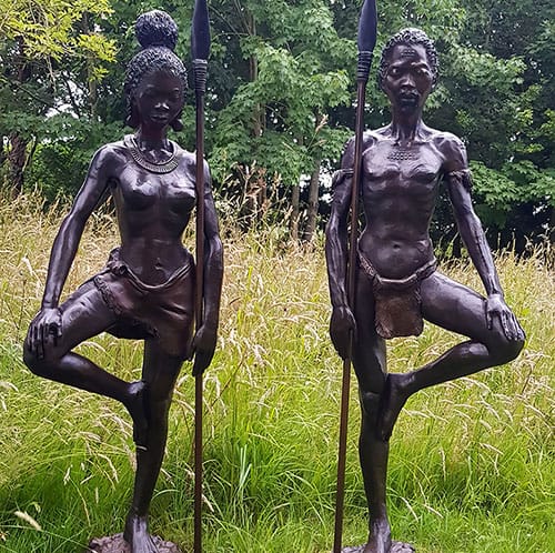 Hollow Cast Bronze Figures : African Maasai Warrior Couple