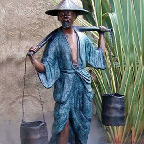 Hollow Cast Bronze Figure : Bronze Chinese Figures : Water Bearer : Blue