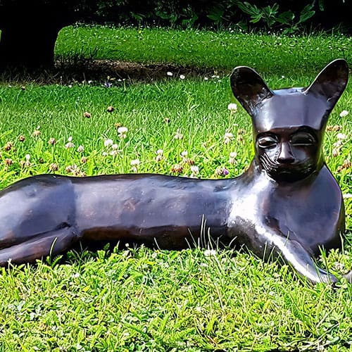 Hollow Cast Bronze Art Cat : Lying : Small