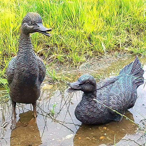 Hollow Cast Bronze Birds : Ducks Daffy & Dewey Pair