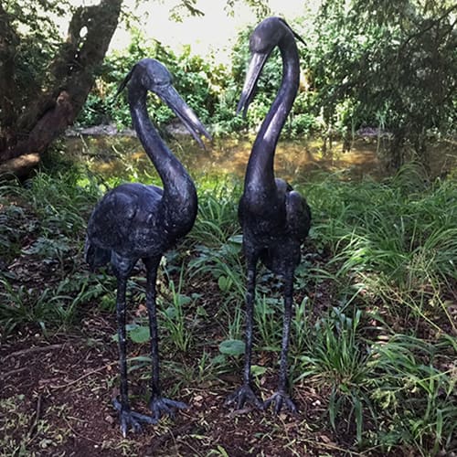 Hollow Cast Bronze Birds : Herons : Standing Pair : Green