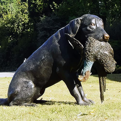 Hollow Cast Bronze Dog : Labrador Fetch with a Pheasant