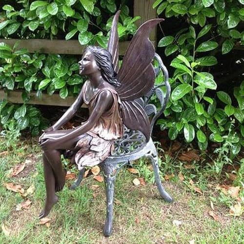 Hollow Cast Bronze Fairy : Fleur in a Seated Pose : Brown : Large