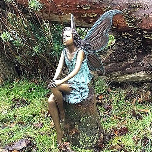 Hollow Cast Bronze Fairy : Fleur in a Seated Pose : Blue : Small