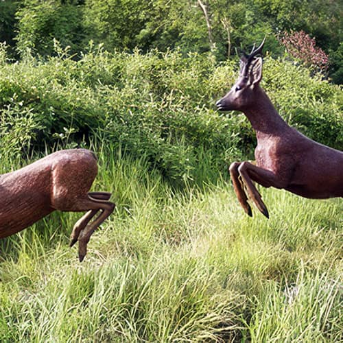 Hollow Cast Bronze Deer : Roe Deer Pair : The Chase