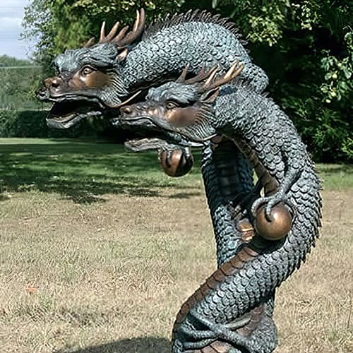 Hollow Cast Bronze : Two Chinese Dragons : Water Feature