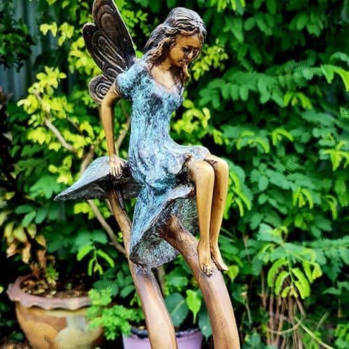 Hollow Cast Bronze Fairy : Twinkle : Sitting on a Mushroom