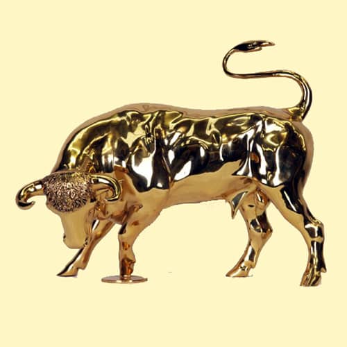 Hollow Cast Bronze Bull : Fighting Bull Goldie : Polished