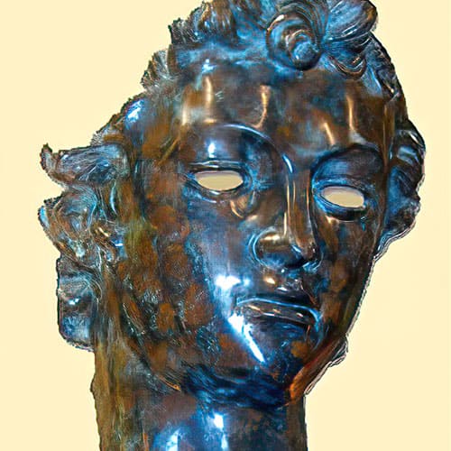 Solid Cast Bronze Art : Grecian Art Mask : Blue