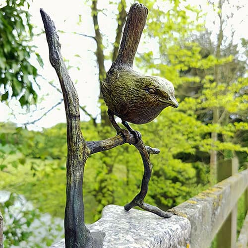 Hollow Cast Bronze Bird : Wren : Jenny Wren on a Branch