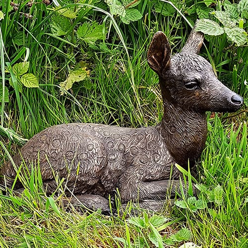 Hollow Cast Bronze Deer : White-tailed Deer Fawn : Lying Down