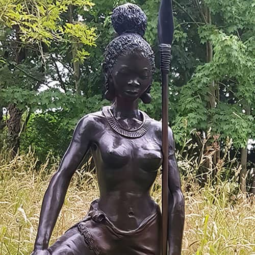 Hollow Cast Bronze Figure : African Maasai Warrior Woman