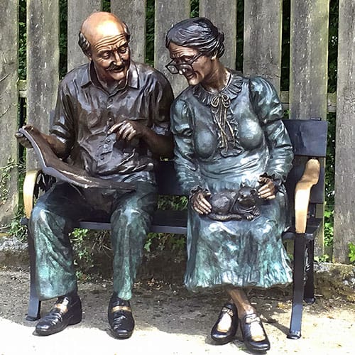 Hollow Cast Bronze Figures : Old Jack & Martha on a Bench : Commission