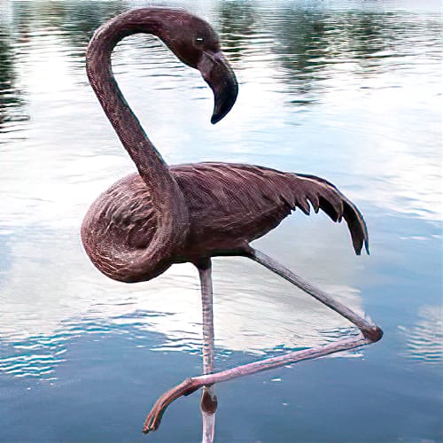 Hollow Cast Bronze Bird : Flamingo in a Classic Stance