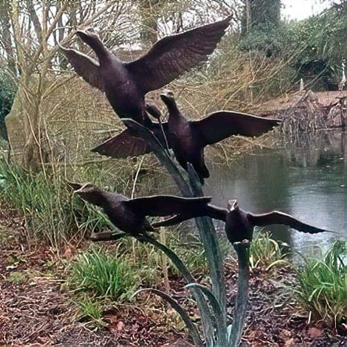 Hollow Cast Bronze Ducks in Reeds Non Water Feature Sculpture