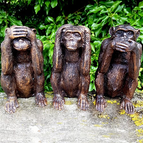 Hollow Cast Bronze Monkeys : Three Wise Monkeys