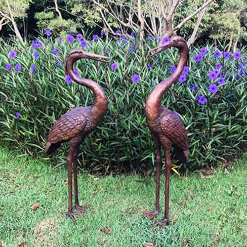 Hollow Cast Bronze Standing Herons : Pair : Brown