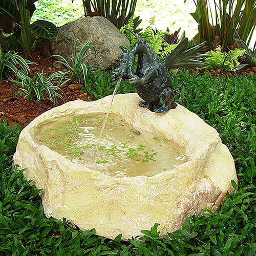 Hollow Cast Bronze : Drusilla Dragon on a Rock Bird Bath