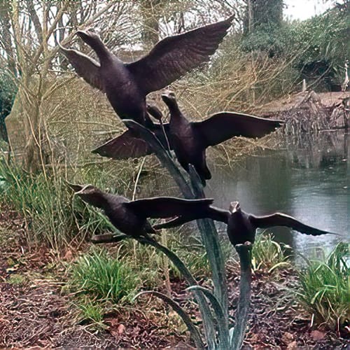 Hollow Cast Bronze Ducks in Reeds Water Feature Sculpture