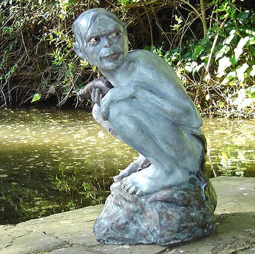 Hollow Cast Bronze Figure : Gollum With a Fish