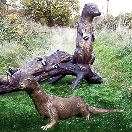 Hollow Cast Bronze Otters : Set of Three