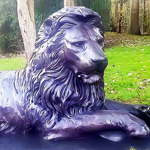Hollow Cast Bronze Lions : Large African Lions on Flat Bases
