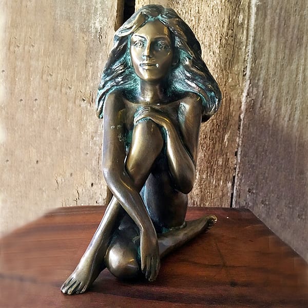Hollow Cast Bronze Figure : Fern Hugging Her Leg