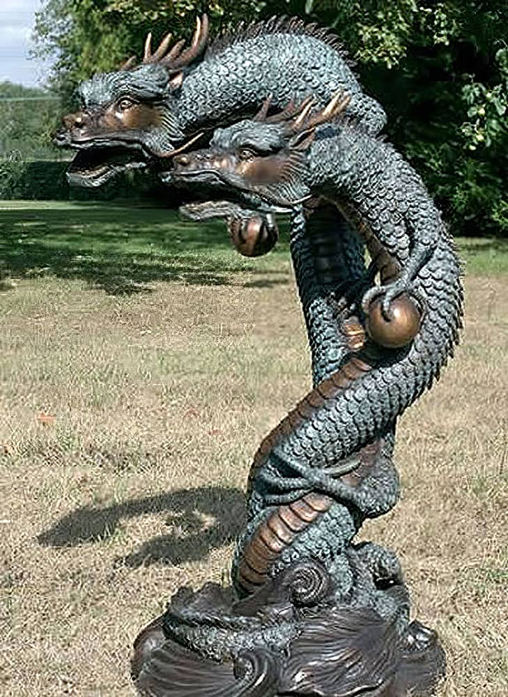Bronze Dragons : Two Chinese Dragons Water Feature-1
